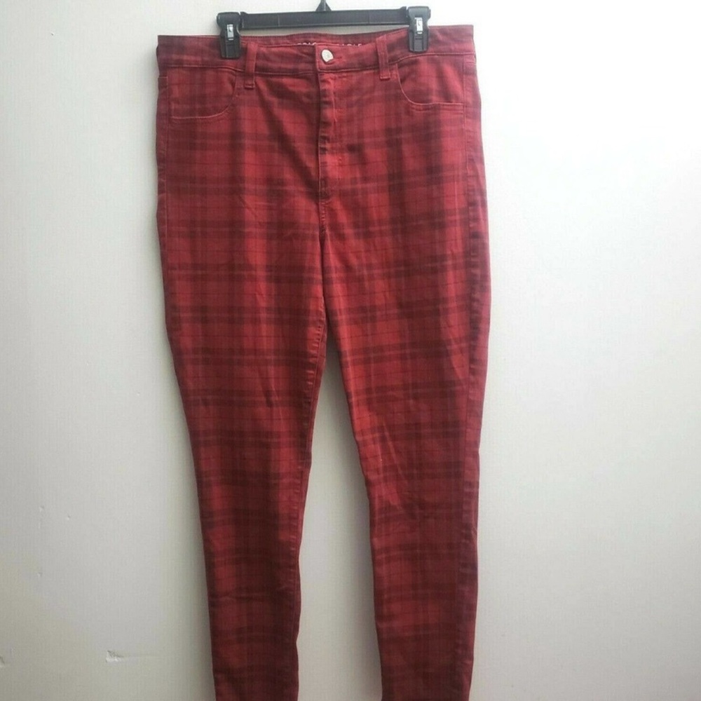American Eagle Jeans 18 Red Plaid Hi Rise Jegging